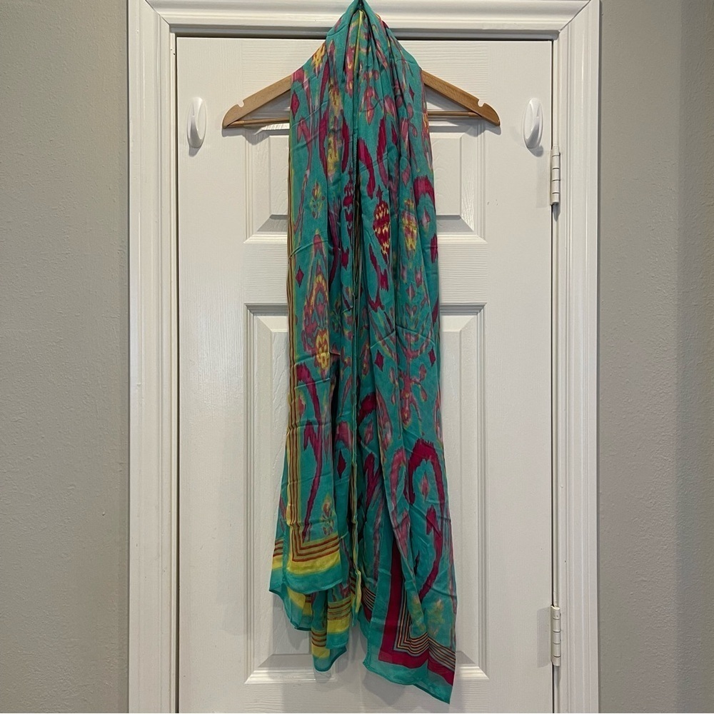 Stella & Dot BOHO Teal Magenta Green Yellow XL Scarf 37” X 80”